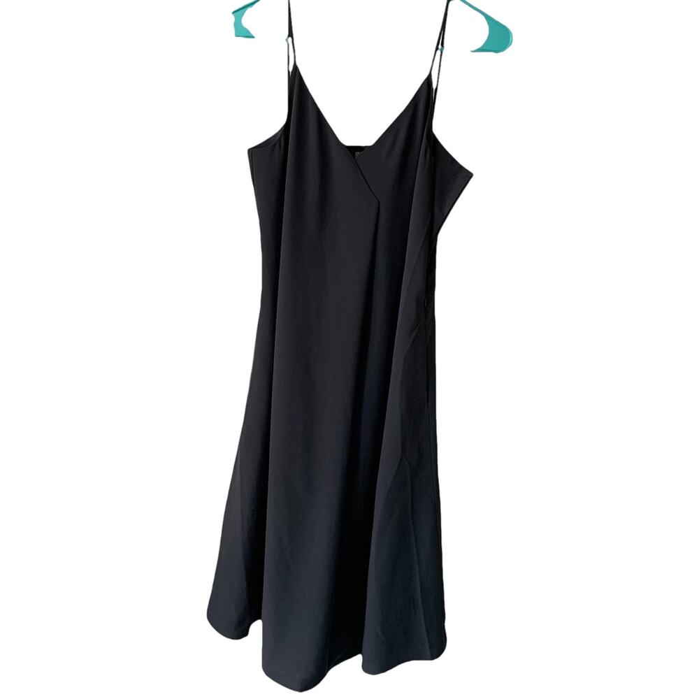 New! UNIQLO Dark Gray Strappy Sleeve Drape Cami Midi Dress V-Neck Pockets Small